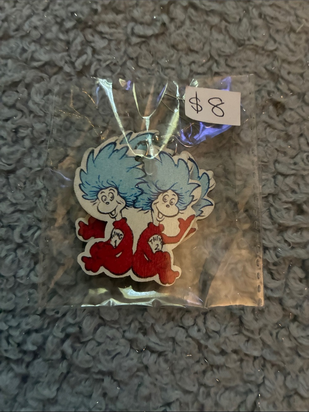 Thing 1 & Thing 2 Double Wooden Earrings Dr. Seuss - Blue Hair Red Suits